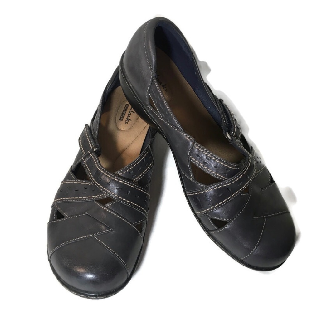 Clarks Ashland Spin Q Womens Size 9.5 W Navy Blue Leather Loafer Shoes